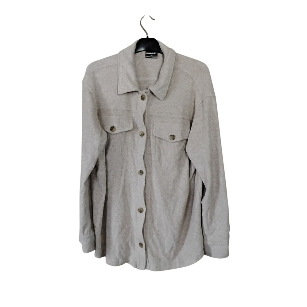 32 Degrees Heat Mens Oatmeal Beige Fleece Button Down Shacket Large